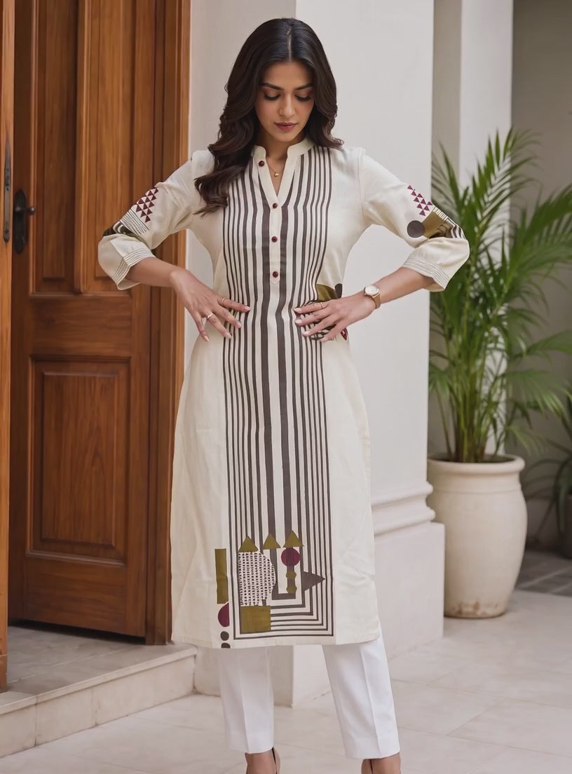 Cotton Printed Straight Calf Length Kurta