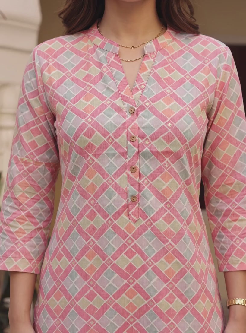 Buy Viscose Printed Straight Knee Length Kurta-Pink