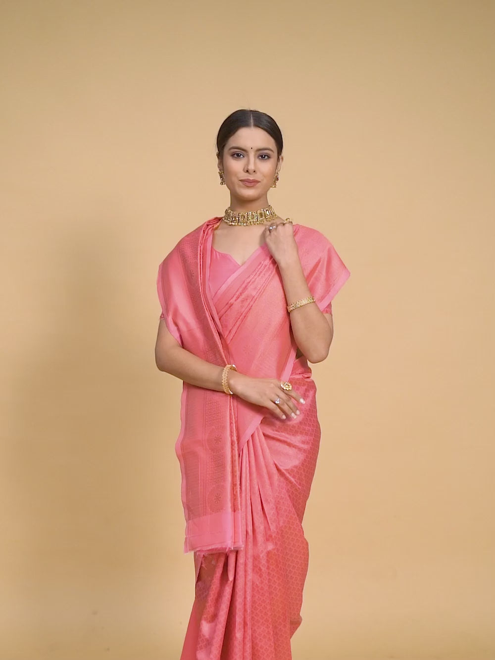 Buy Ethnic Motifs Banarasi Silk Saree With Blouse Piece-Pink