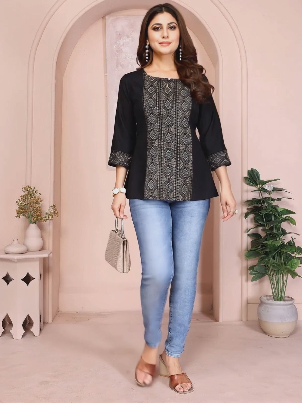 Buy Rayon Printed A-Line Short Length Kurti-Black